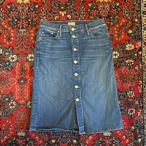 MOTHER High Waisted Button Midi Blue Denim Skirt size 27